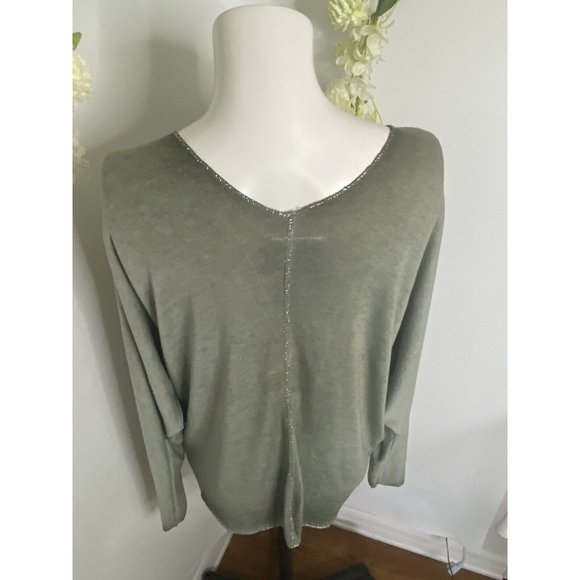 Free For Humanity Size Small Lightweight Sweater Top Metallic Trim Long Sleeves - Picture 6 of 16